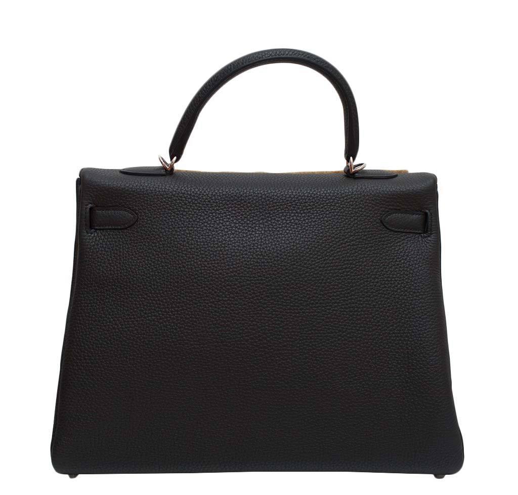Hermès Kelly Retourne 35 Black Plomb - Clemence Leather | Baghunter