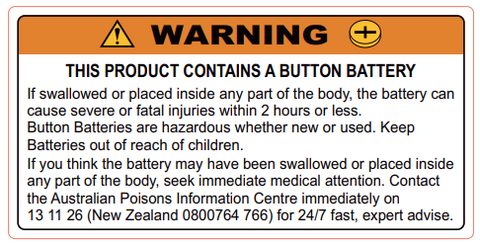 A warning to consumers that this product contains button batteries and must be kept out of reach of children.