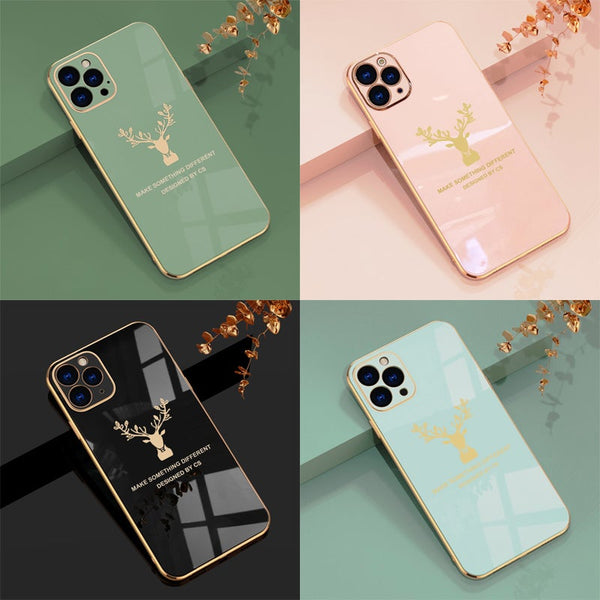 Luxurious Deer Glass Back Case With Golden Edges For Iphone 11 Pro Max Planetcart