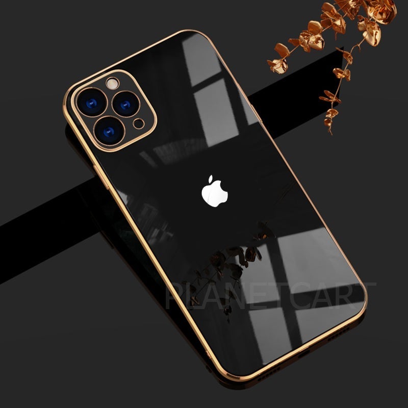 Luxurious Glass Back Case With Golden Edges For iPhone 13 Pro Max |  Planetcart