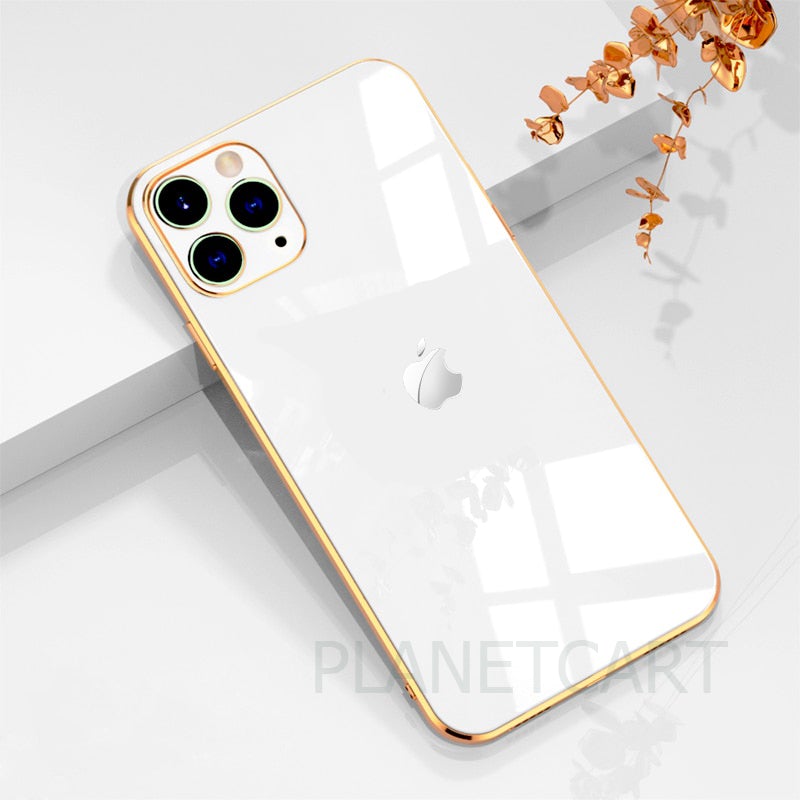 Luxurious Glass Back Case With Golden Edges For Iphone 11 Pro Max Planetcart