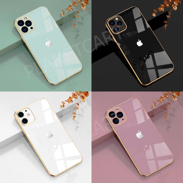 Luxurious Glass Back Case With Golden Edges For Iphone 11 Pro Max Planetcart