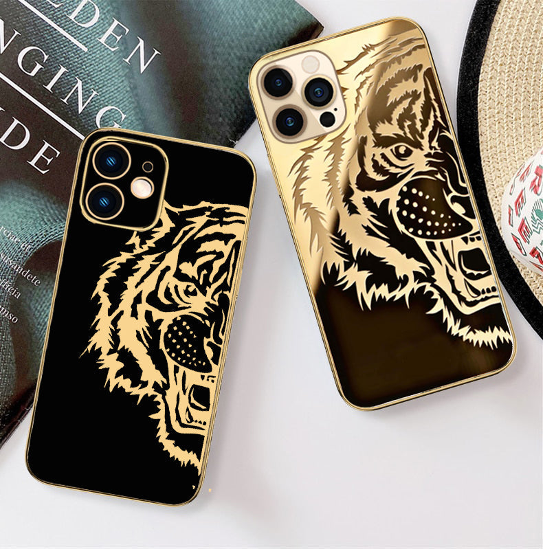 Luxurious Tiger Glass Back Case With Golden Edges For Iphone 11 Pro Ma Planetcart