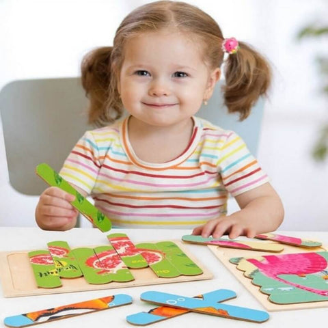 Montessori-Puzzlespielzeug aus Holz für Kinder beidseitig / Übersicht