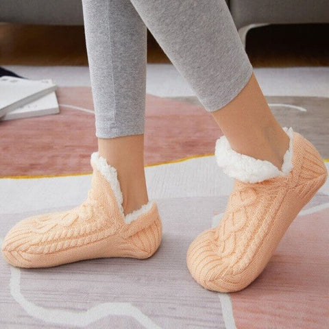 Winter slipper socks in apricot