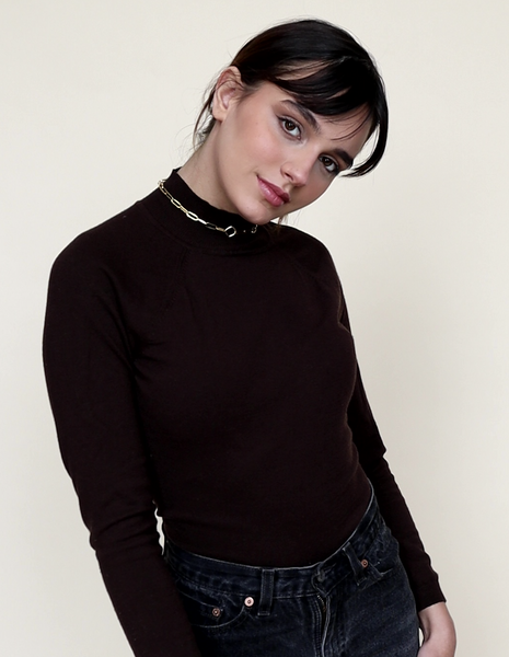 Pair a RIVA Paper Clip Chain Necklace with a Mock Turtleneck top