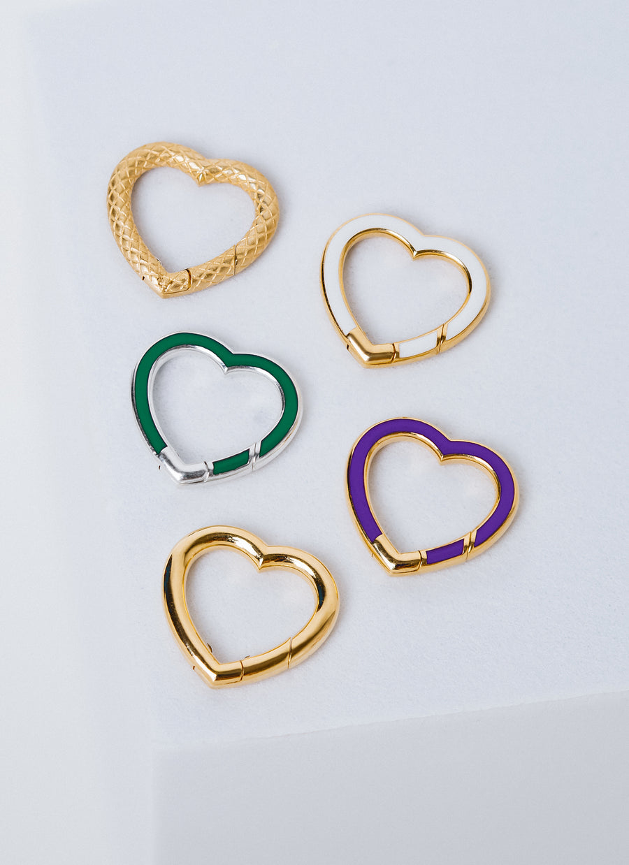 Heart-shaped Invisible Clasps for jewelry, comes in plain, textured and enamel versions, only from RIVA New York