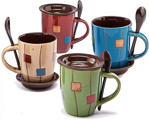 Vivimee 6 Pack Ceramic Coffee Mug Set with Lids, 18 Ounce Large Tall  Colored Coffee Mugs