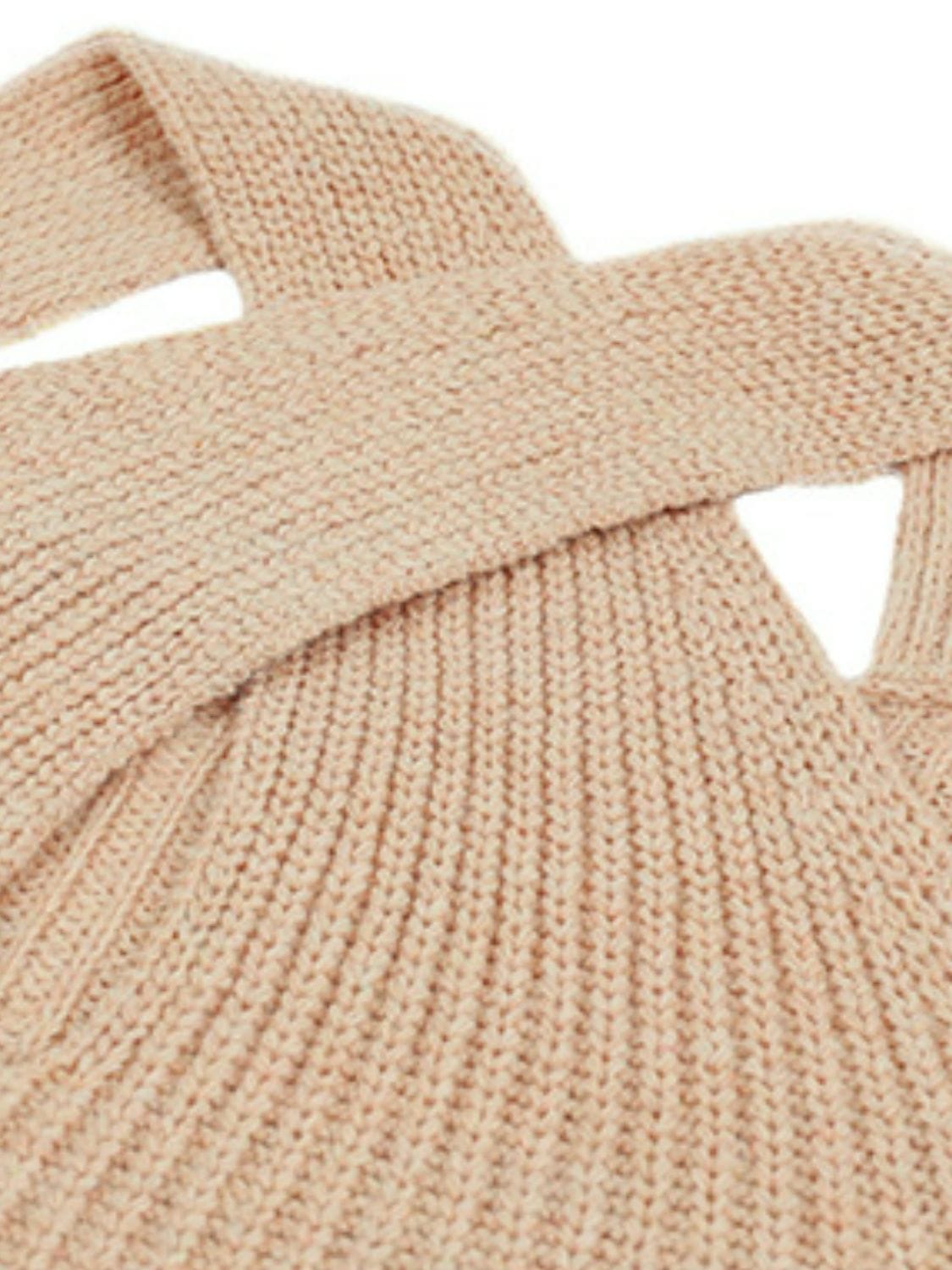 Trendsi Crisscross Cold-Shoulder Rib-Knit Sweater Crisscross Cold-Shoulder Rib-Knit Sweater