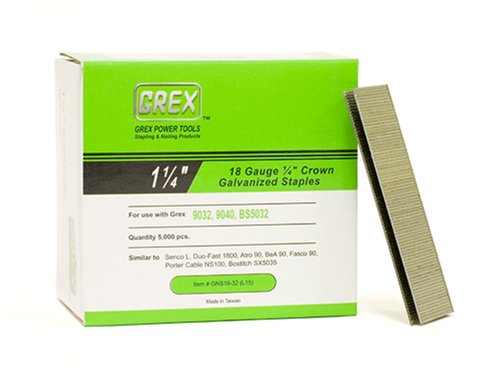 GREX GNS18-32 18 Gauge 1/4-Inch Crown 1-1/4-Inch Length Galvanized & Coated Staples (5,000 per box)