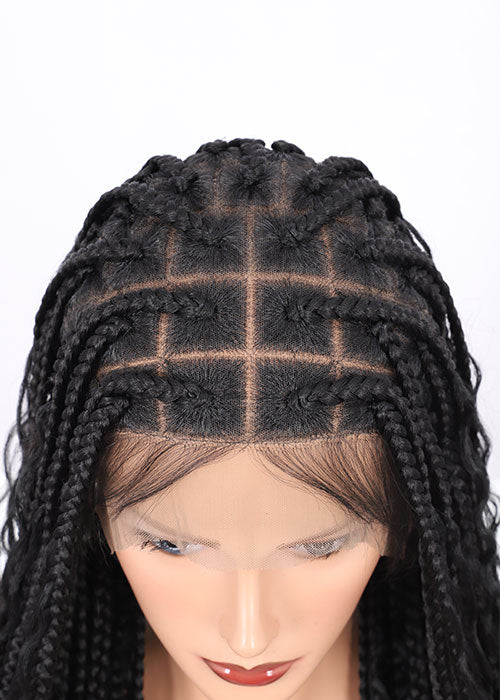 Boho Knotless Braids Over Hip-Length 36'' Full Double Lace Small Square Box  Braided Wig