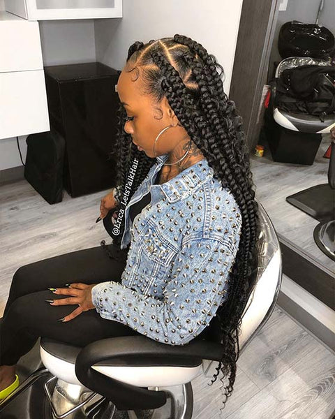 Jumbo Triangle Part Braids with Curls