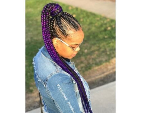 Purple Medium Fulani Box Braids with High Side Ponytail