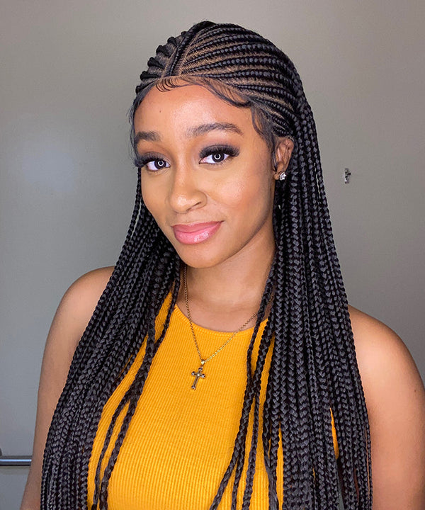 Knotless Braids Over Hip-Length 36 Full Hand Tied HD Lace Small Square Box  Braided Wig