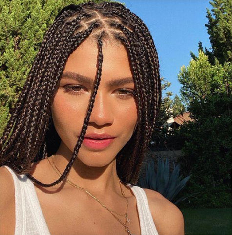 Side-parted knotless braids