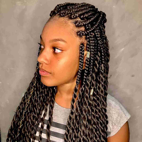 twisted half-up knotless braids