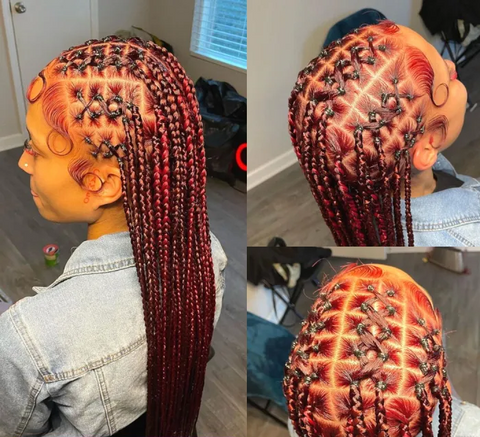criss cross rubberband on red hair