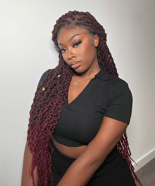 Burgundy knotless braids