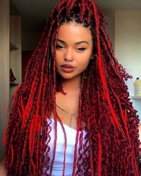 Red Goddess Box Braids with Curls