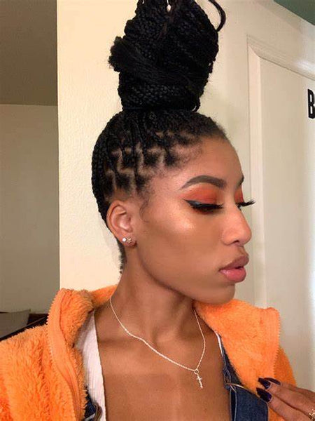 Small Knotless Braids with Top Knot Bun