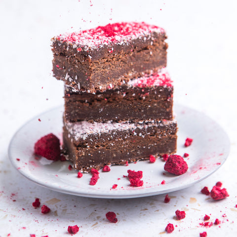 VEGAN raspberry and coconut brownies in trays of 15 for wholesale order