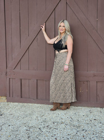 Black Bralette and Taupe Mix Skirt