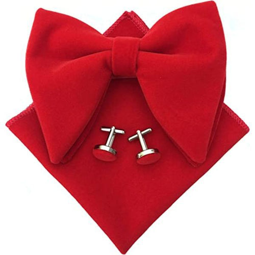 PACGOTH Bow Ties for Men Pre-Tied Bow Tie Vintage Tuxedo Oversized Velvet  Bow Ties Cufflinks Pocket Square Sets With Gift Box