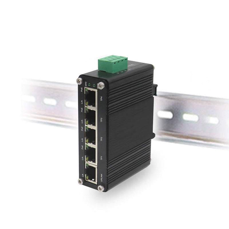 PoE-Powered Industrial Switch – 5-Port Industrial Gigabit PoE++ Powered  DIN-Rail Switch with PoE Pass-Through