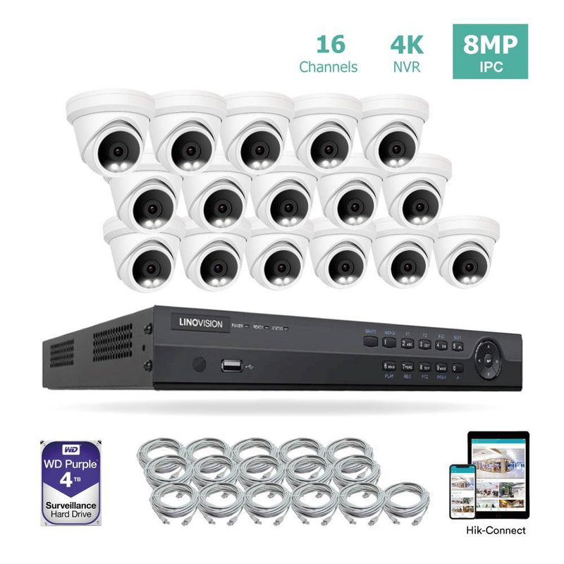 8 Channel 8MP PoE IP Camera System 8CH 4K NVR and 6 Pcs 8MP Night Colo