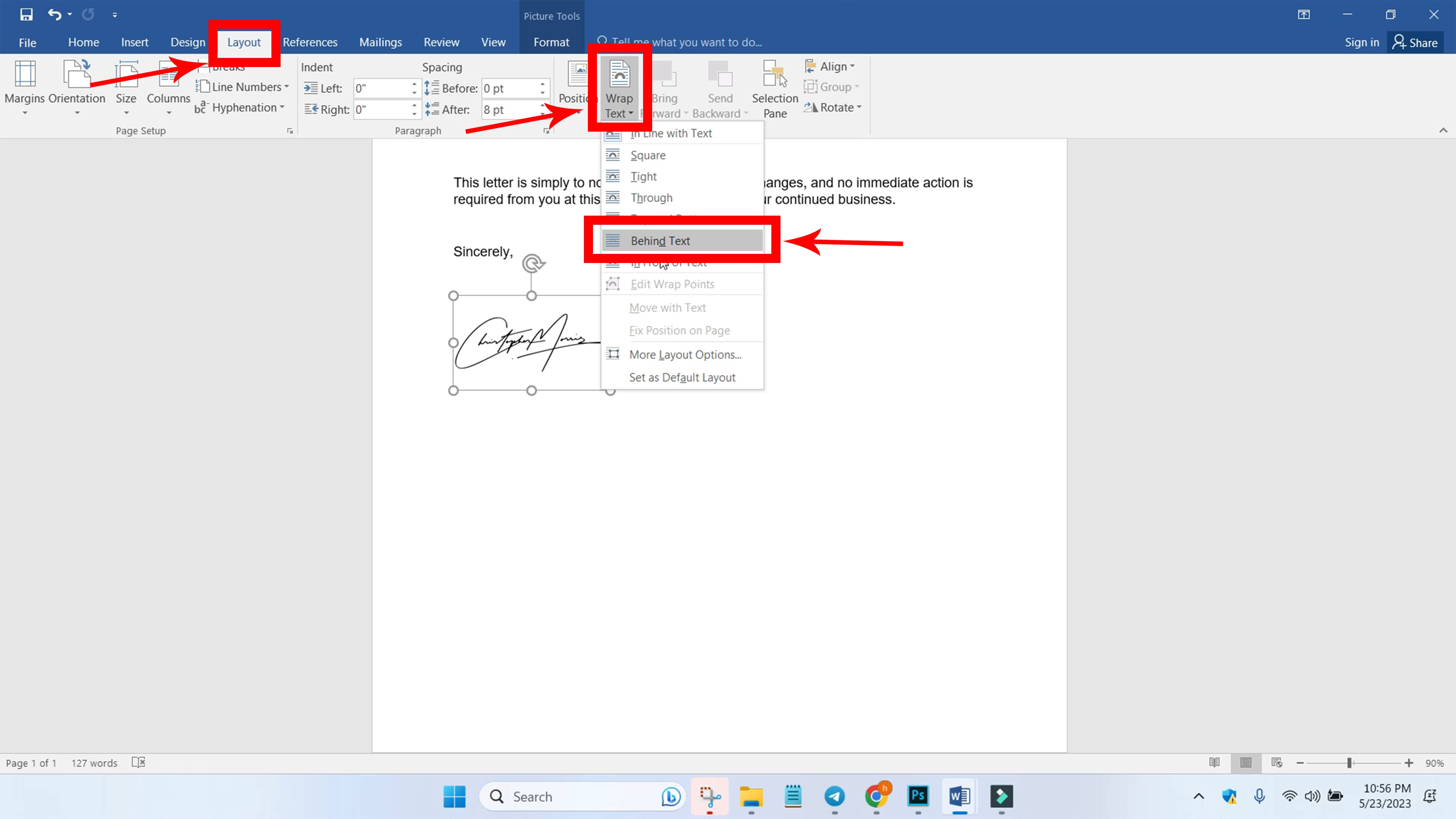 Here is how you can insert your digital signature to word document