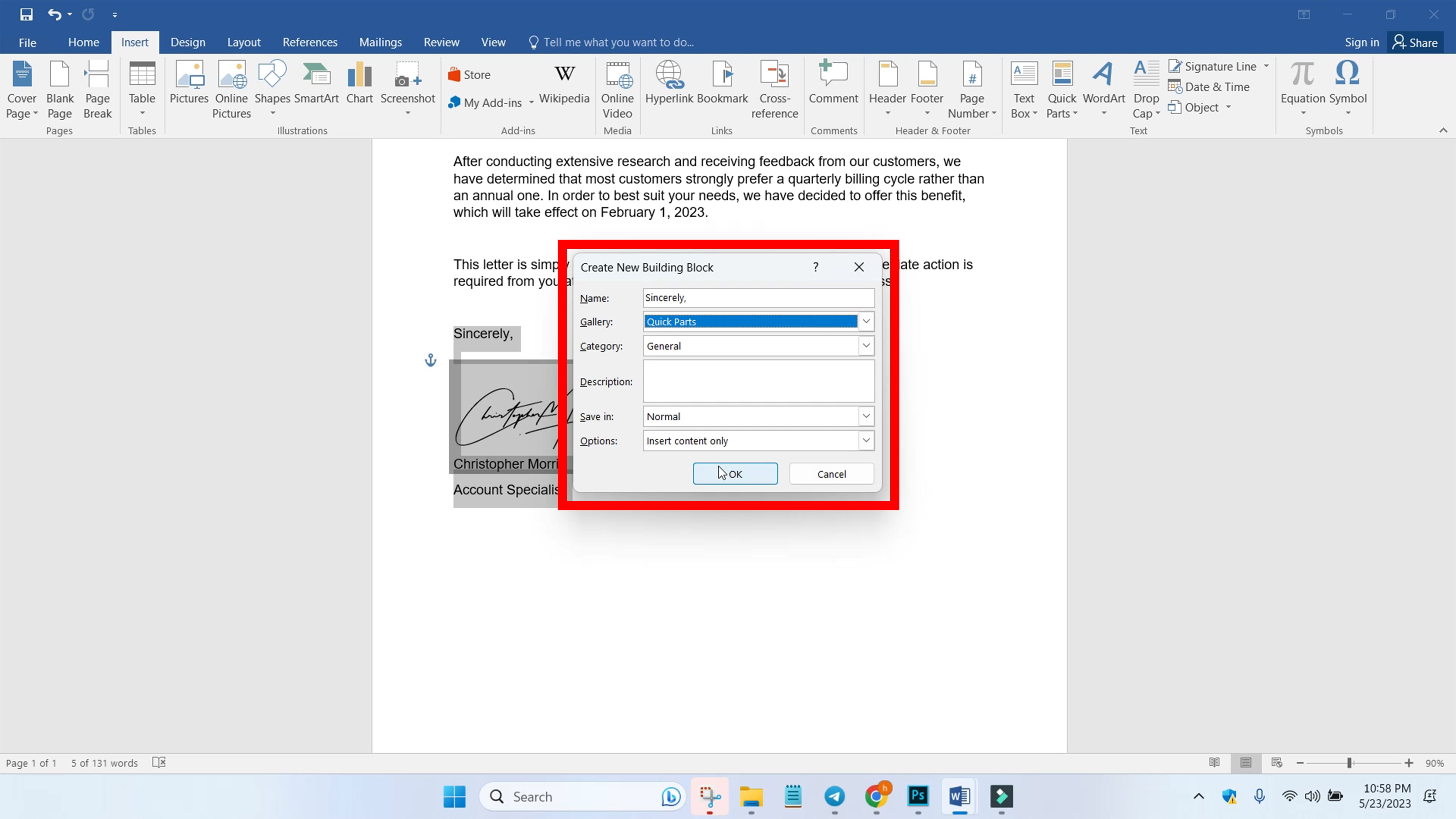 Here is how you can insert your digital signature to word document
