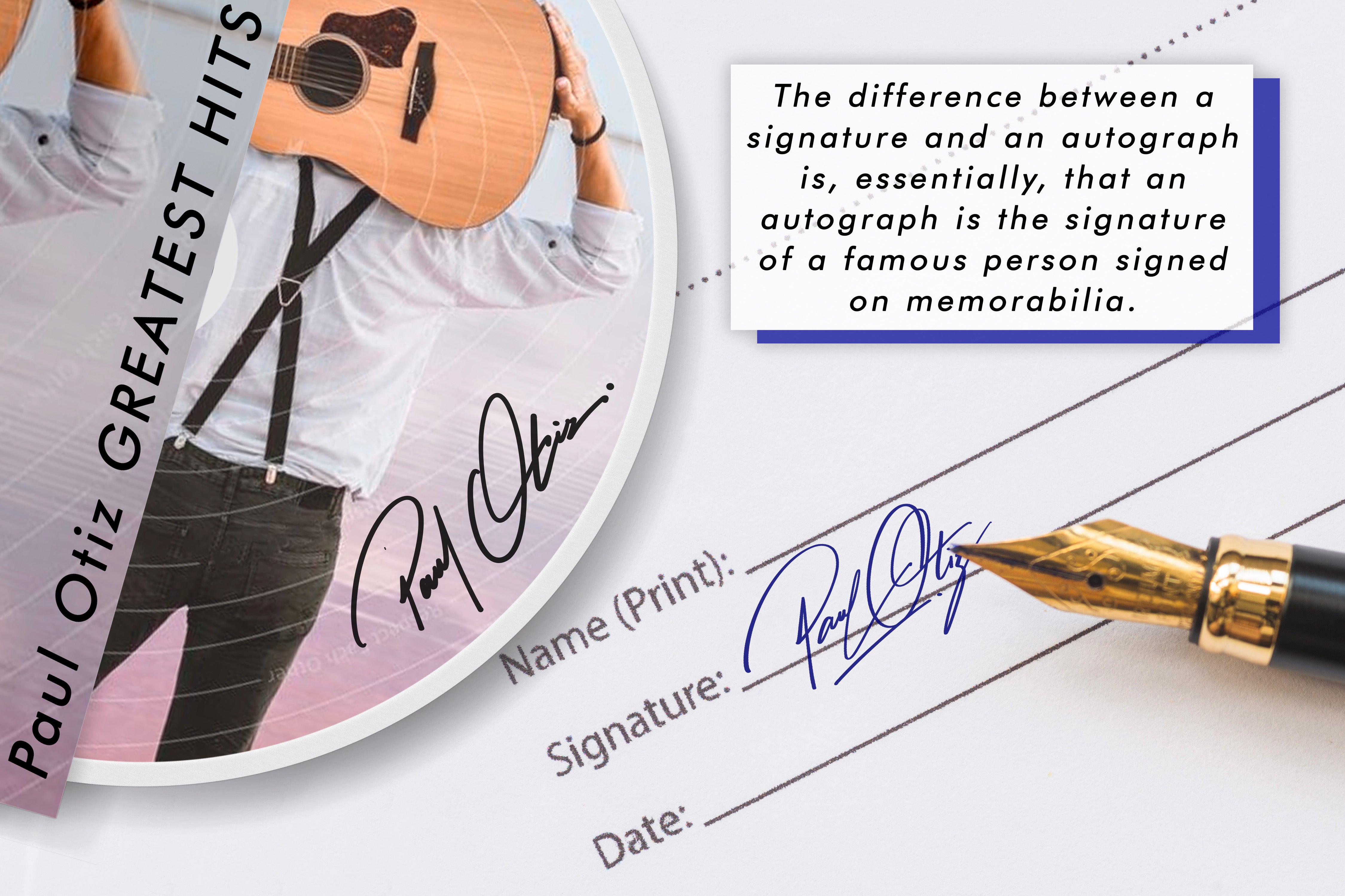 The difference between a signature and an autograph is, essentially, that an autograph is the signature of a famous person signed on memorabilia.