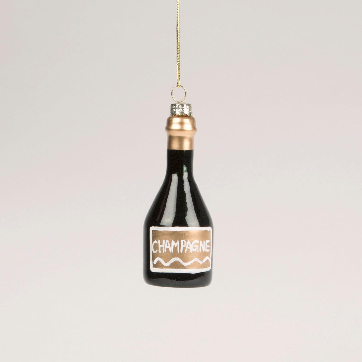 Opulent black and gold glass champagne bottle Christmas Tree bauble.