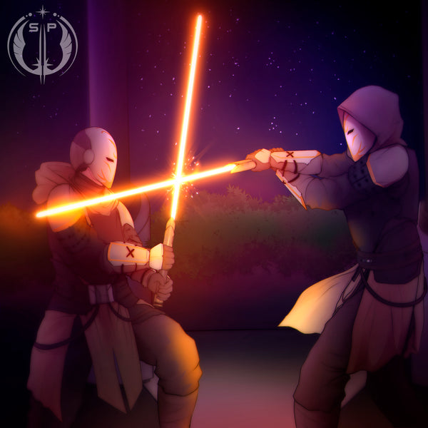 Lightsaber dueling, two Jedi