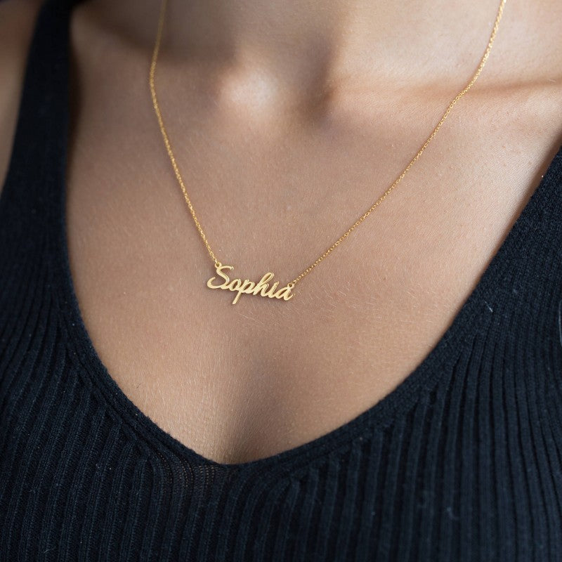 18k gold name necklace with diamonds