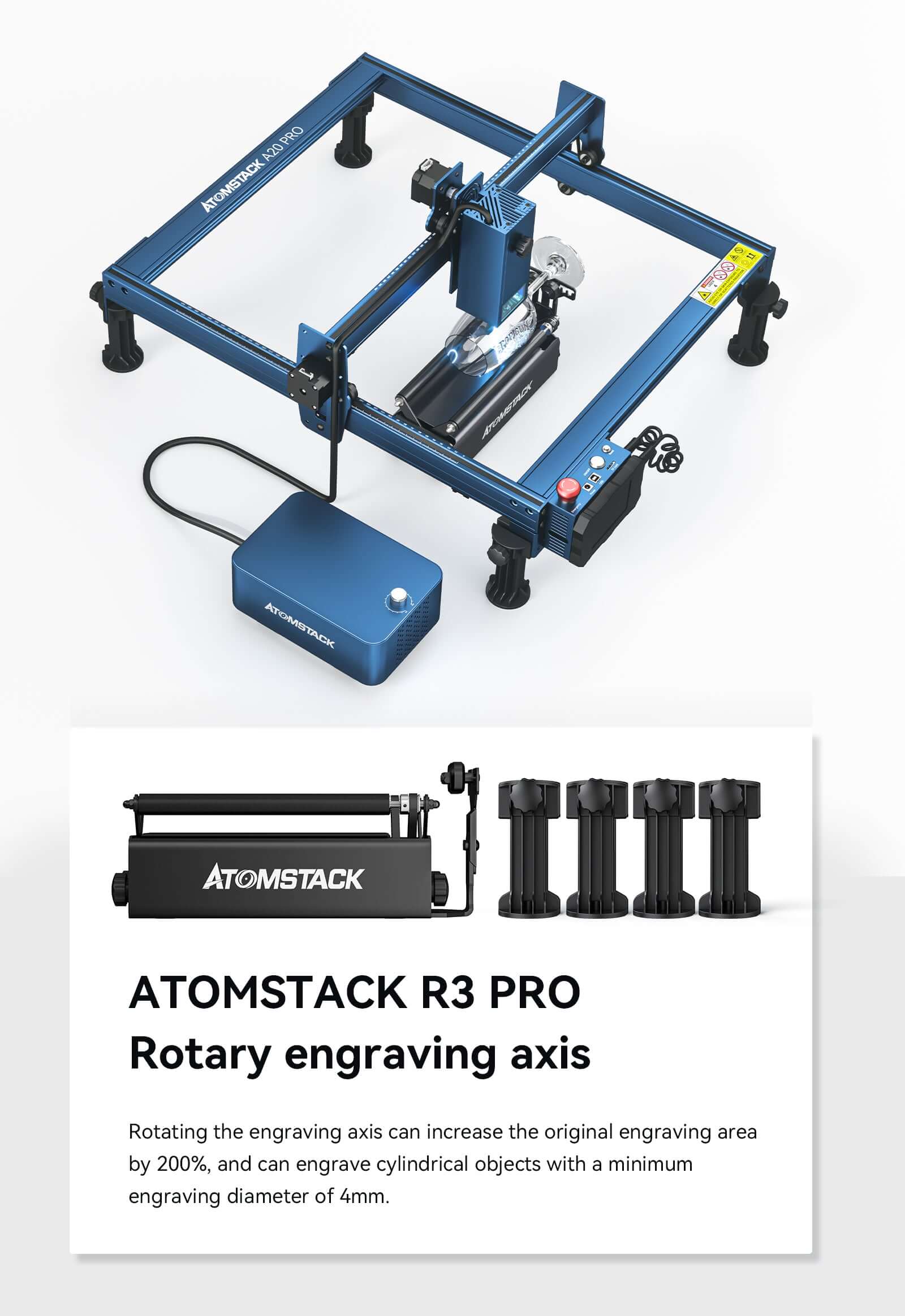 Atomstack X20 A20 S20 Pro 130W Quad-Laser Engraving and Cutting Machine  Built-in Air Assist+Honeycomb Worktable+R3 PRO Rotary