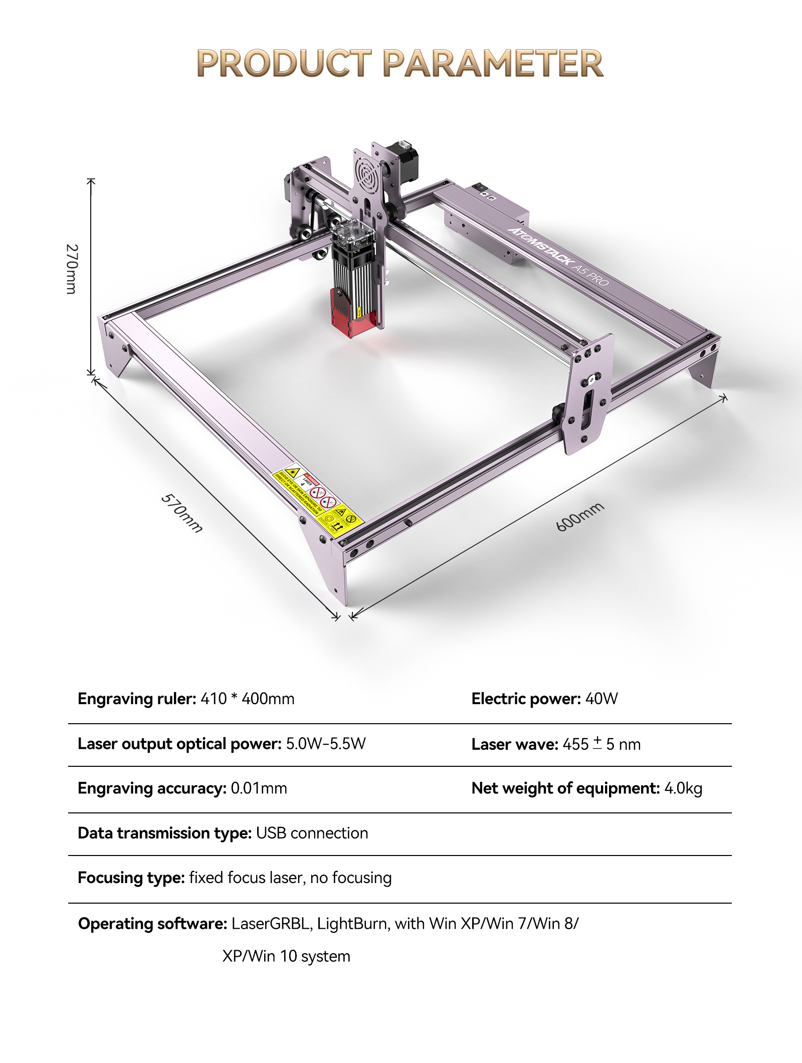 ATOMSTACK A5 PRO 40W Laser Engraving Machine Χαράκτης  (Ξυλογλυπτική/Μπαμπού/Χαρτί/Πλαστικό/Δέρμα/PCB)