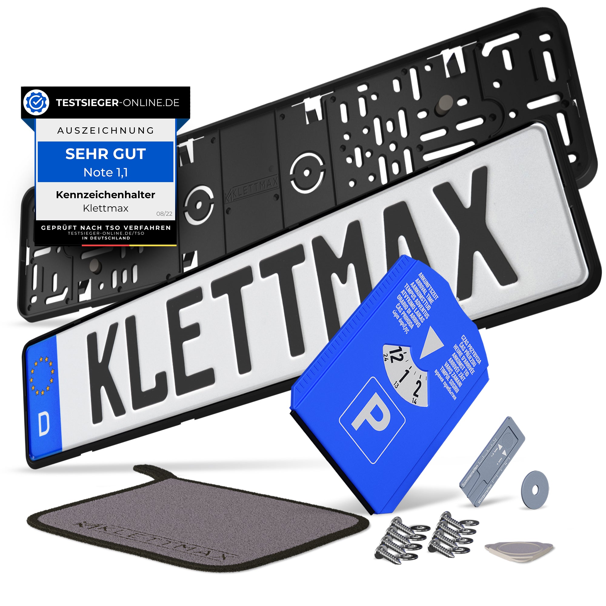 Klettmax Rahmenloses selbstklebendes Kennzeichenhalter-Kit | Extrem  wetterfester Klebstoff und Klettverschluss Original