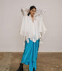 Asymmetrical silk blouse with silk trousers or silk draped skirt
