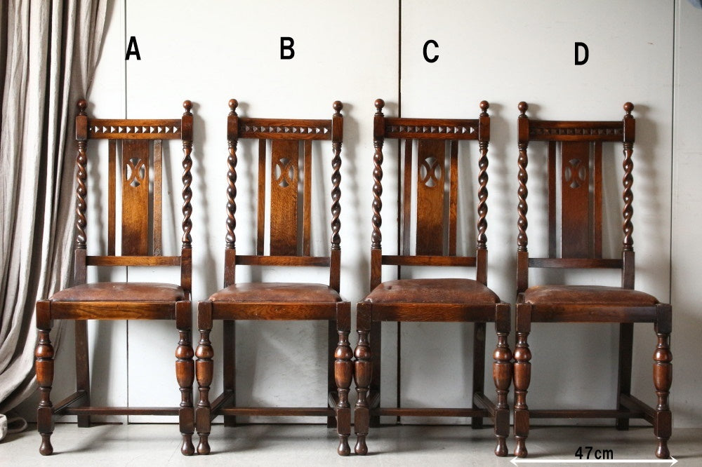4脚あり！1920年代オーク材レザーハイバックチェア（椅子）　イギリスアンティーク家具