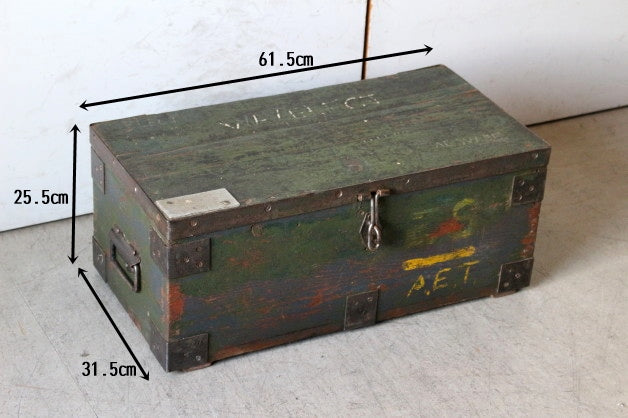 第一次世界大戦時の味わい深いグリーンの木箱 フランスアンティーク
