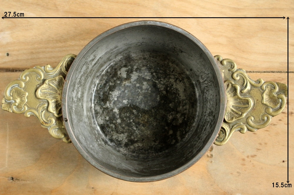 コッパー（銅）とブラス（真鍮）の両手付きボウル（直径15.5cm）　フランスアンティークインテリア雑貨