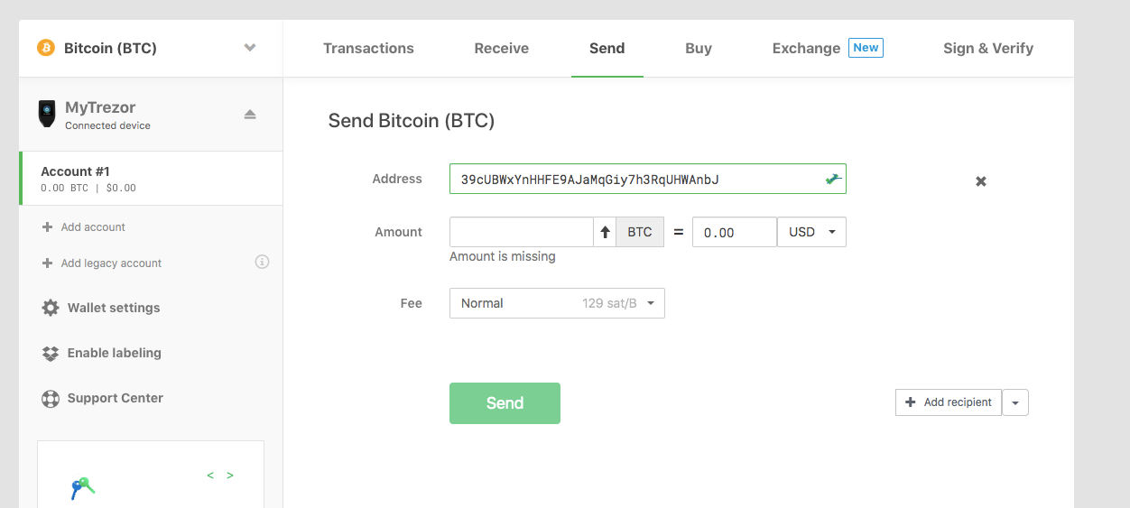 trezorsendtobitcoinaddress