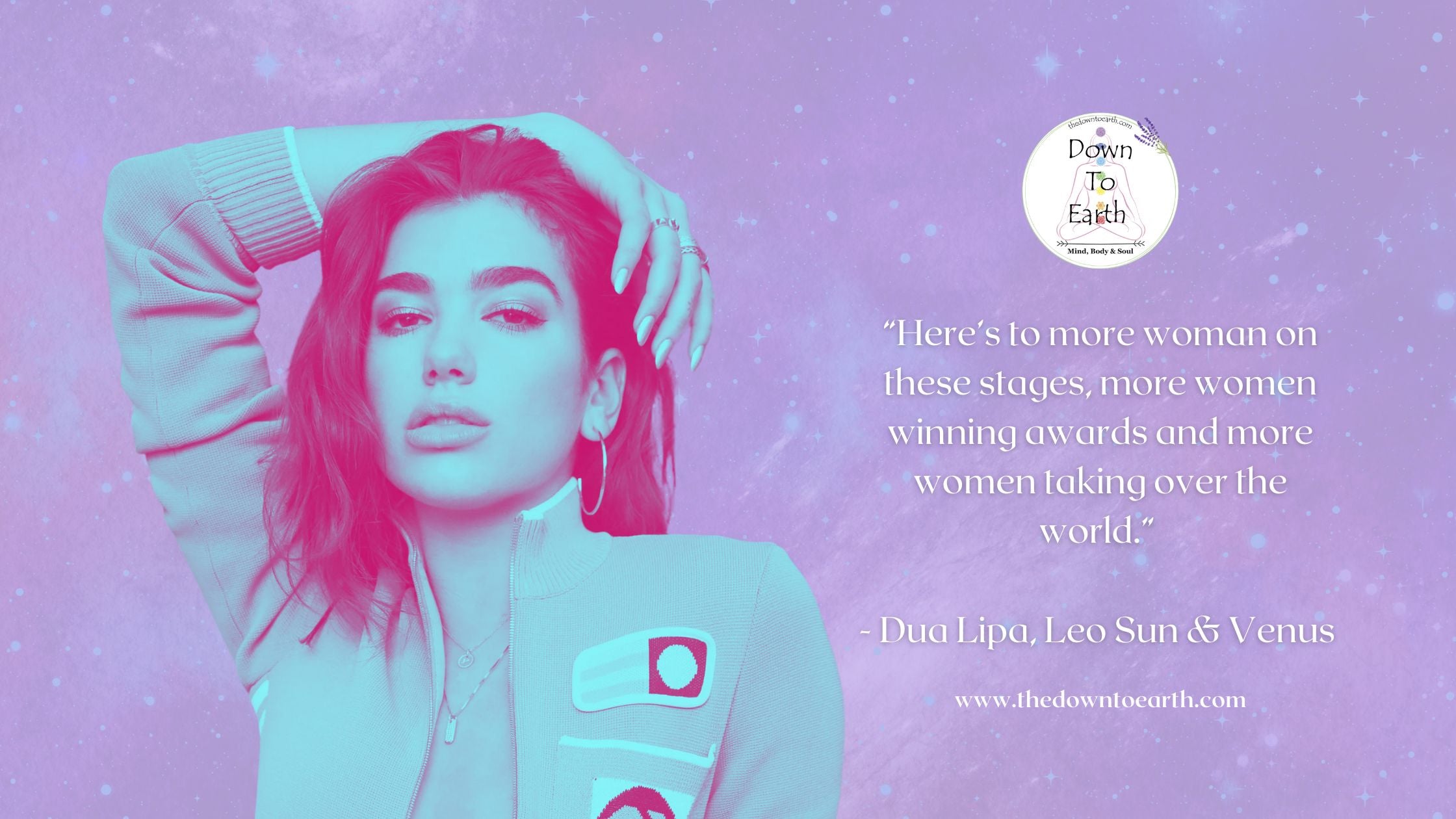 Graphic of Dua Lipa with her quote on desiring more women winning in all industries. Dua Lipa is an advocate for women's rights. - Down to Earth.