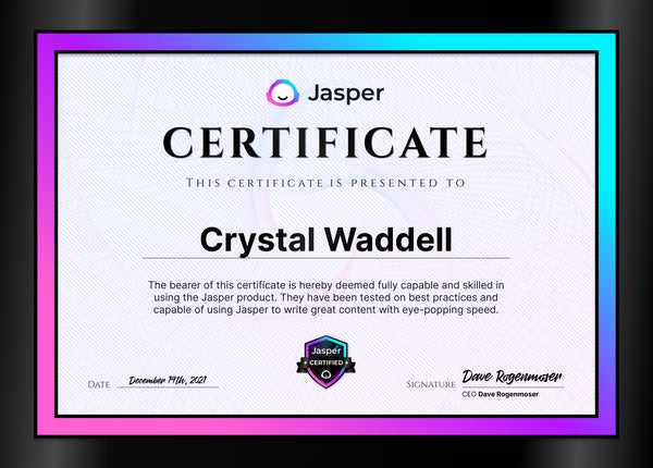 I am certified in Jasper.ai writing technology