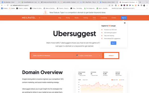 Ubersuggest accesses google analytics to give you feed vvaxk on your web pages, meta tags, and site speed.