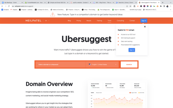 We use Neil Patel's SEO tool UberSuggest for our audits