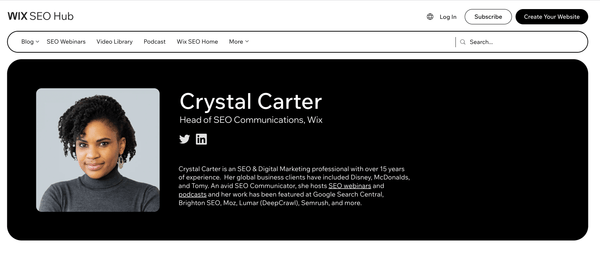 Crystal Carter is a Wix SEO Wiz with over 15 years of Wix SEO experience as well as other website builders.