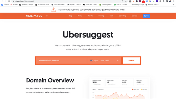 Ubersuggest keyword research and SEO Site Audit tool