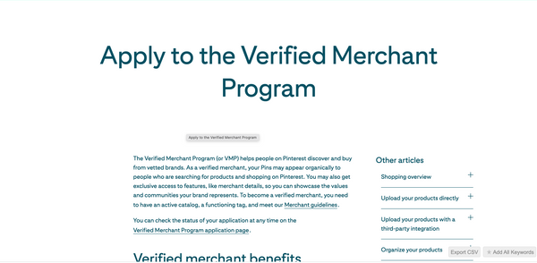 apply for the verified merchant program